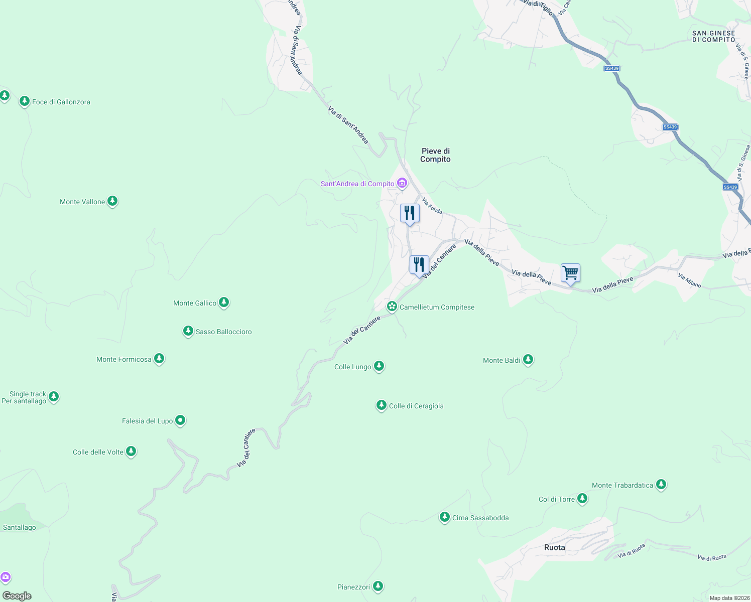 map of restaurants, bars, coffee shops, grocery stores, and more near 18 Via Capo di Vico in Capannori