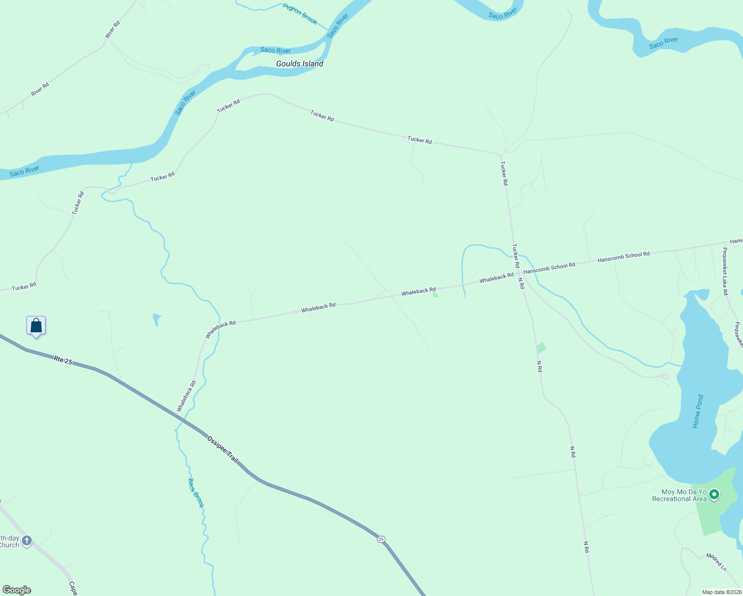 map of restaurants, bars, coffee shops, grocery stores, and more near 117 Whaleback Road in Limington