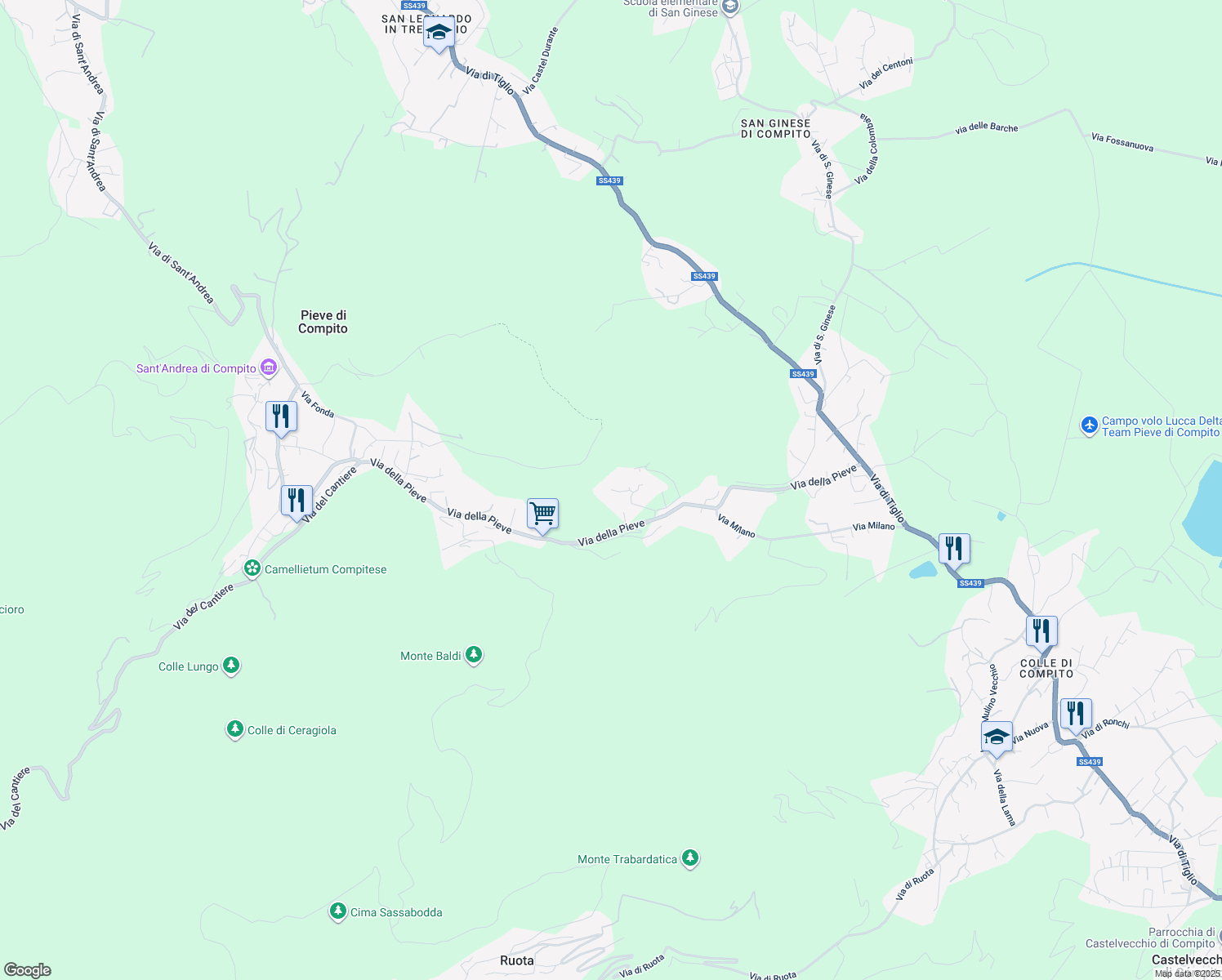 map of restaurants, bars, coffee shops, grocery stores, and more near 58 Via della Pieve in Capannori