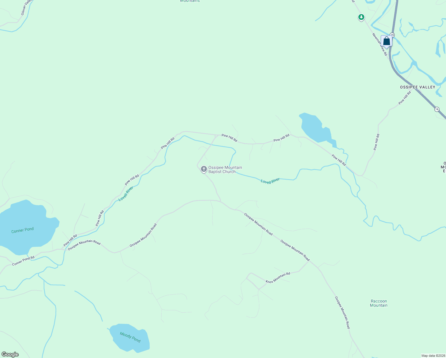 map of restaurants, bars, coffee shops, grocery stores, and more near 50 Chapel Road in Ossipee