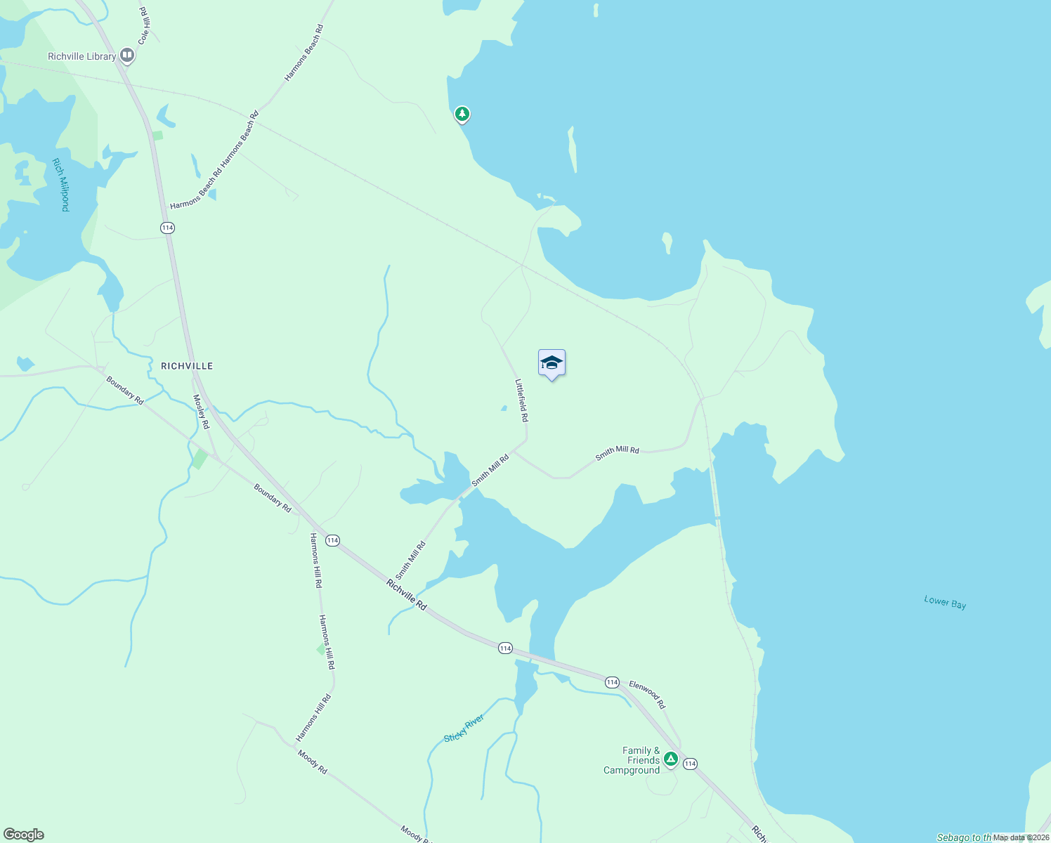 map of restaurants, bars, coffee shops, grocery stores, and more near 25 Littlefield Road in Standish