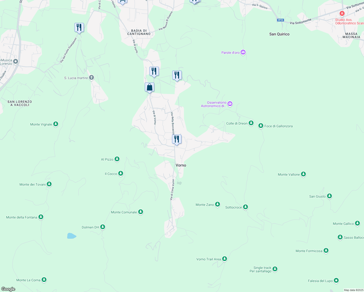 map of restaurants, bars, coffee shops, grocery stores, and more near 179 Via di Vorno in Capannori