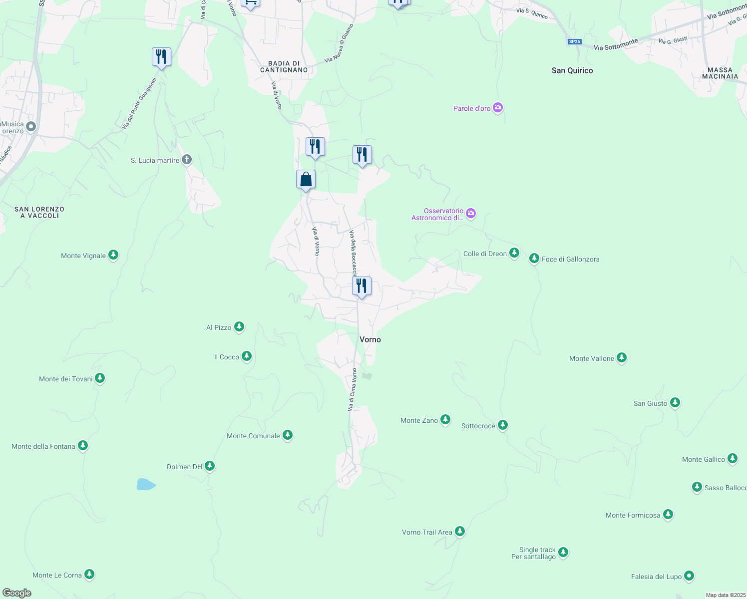 map of restaurants, bars, coffee shops, grocery stores, and more near 179 Via di Vorno in Capannori