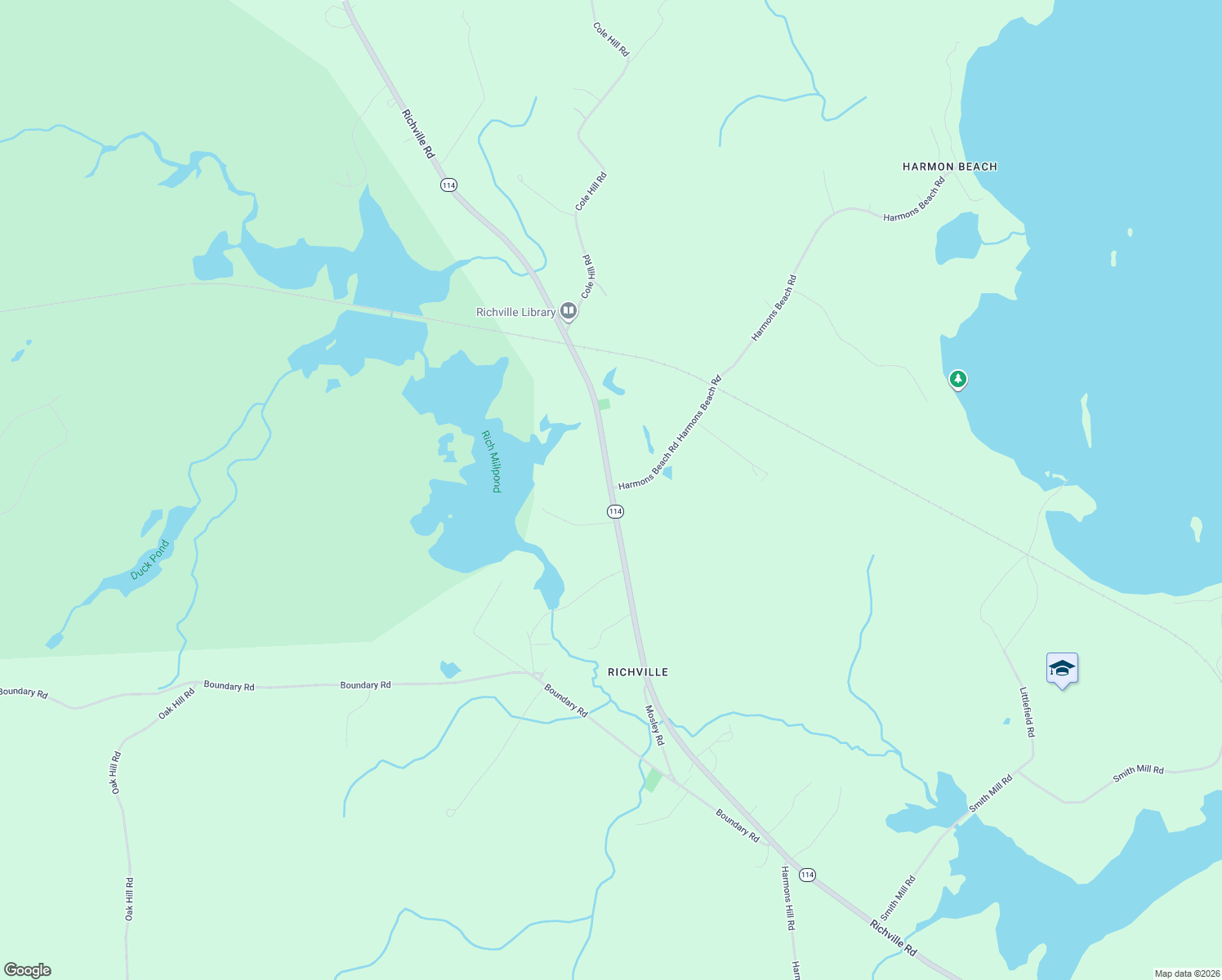 map of restaurants, bars, coffee shops, grocery stores, and more near 619 Richville Road in Standish
