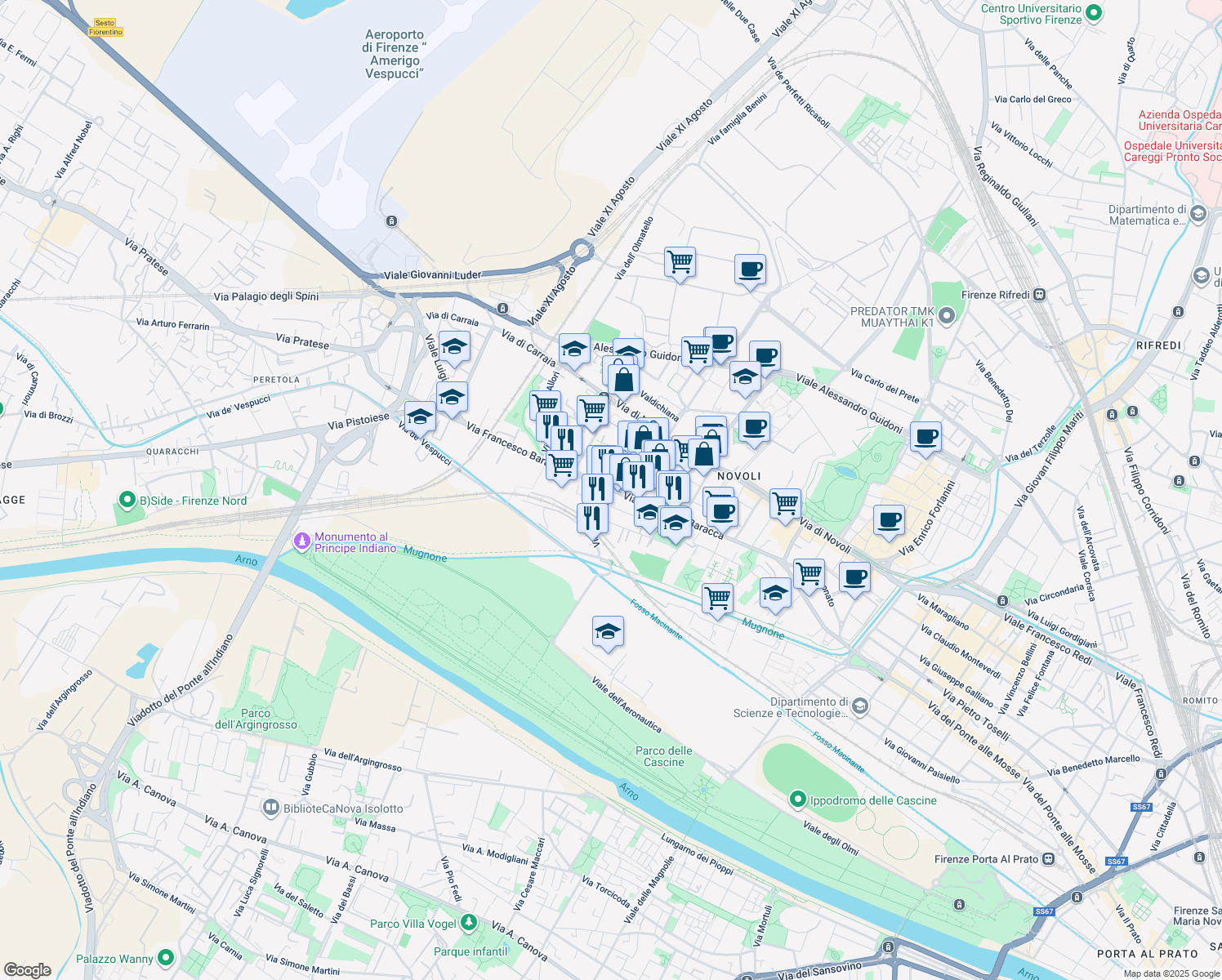 map of restaurants, bars, coffee shops, grocery stores, and more near 42 Via del Barco in Florence