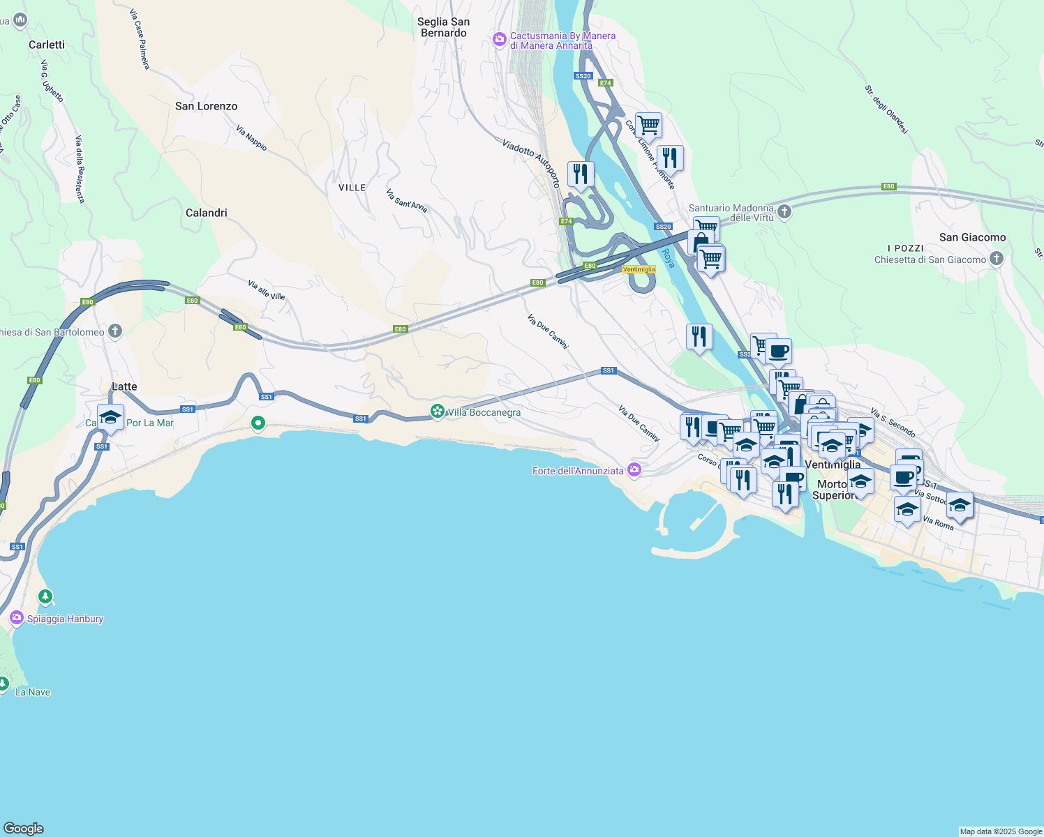 map of restaurants, bars, coffee shops, grocery stores, and more near 6 Via Canavai in Torri