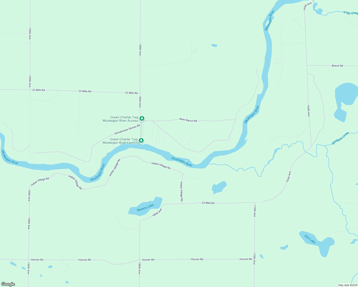 map of restaurants, bars, coffee shops, grocery stores, and more near 17798 Old Logging Road in Hersey