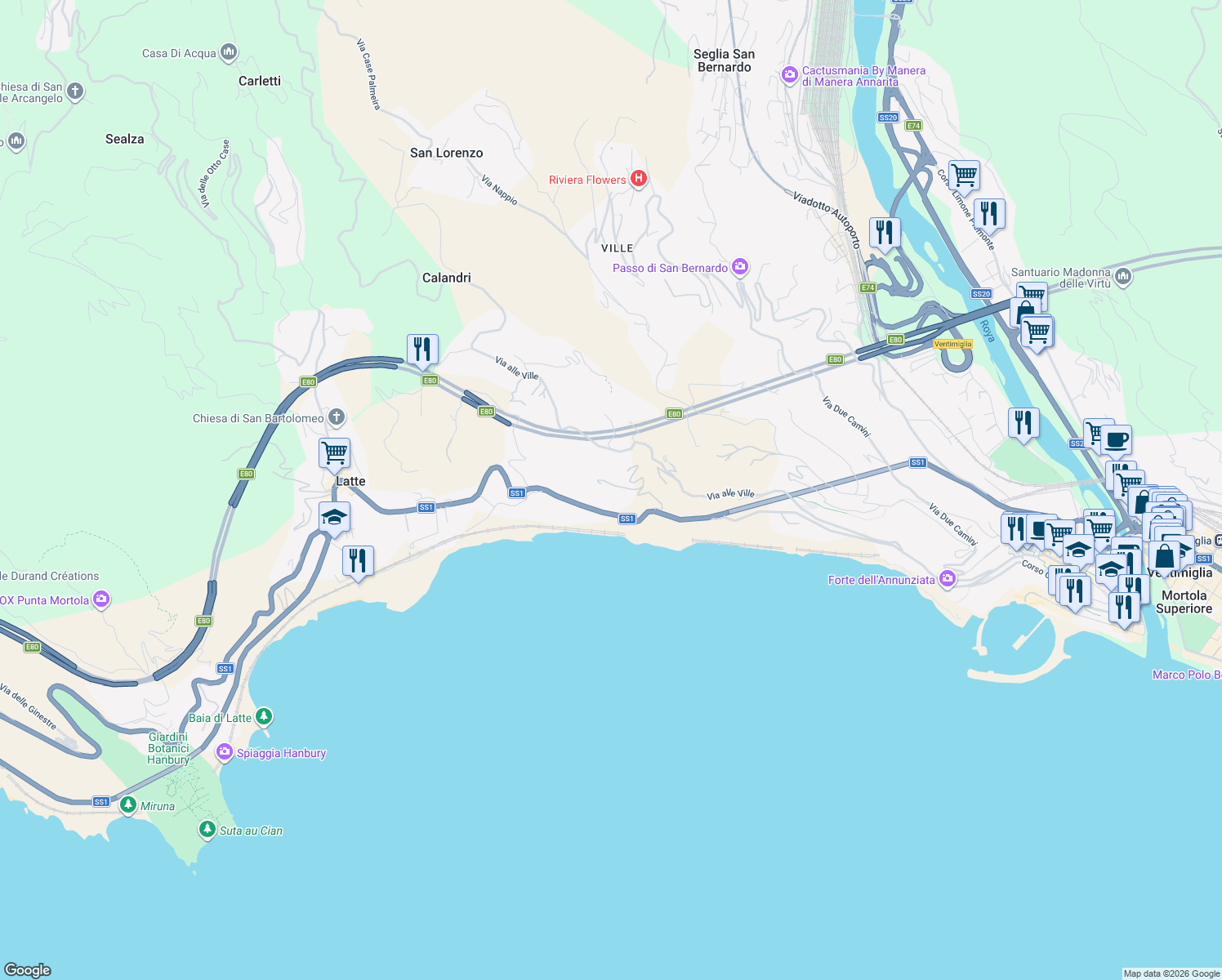 map of restaurants, bars, coffee shops, grocery stores, and more near 79 Corso A. Toscanini in Latte