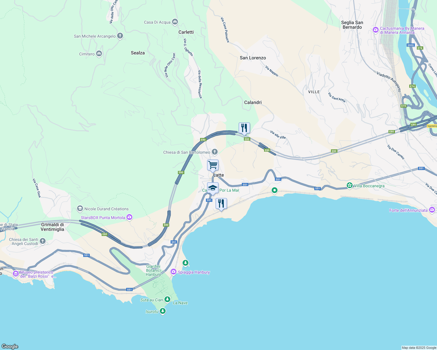 map of restaurants, bars, coffee shops, grocery stores, and more near in Latte