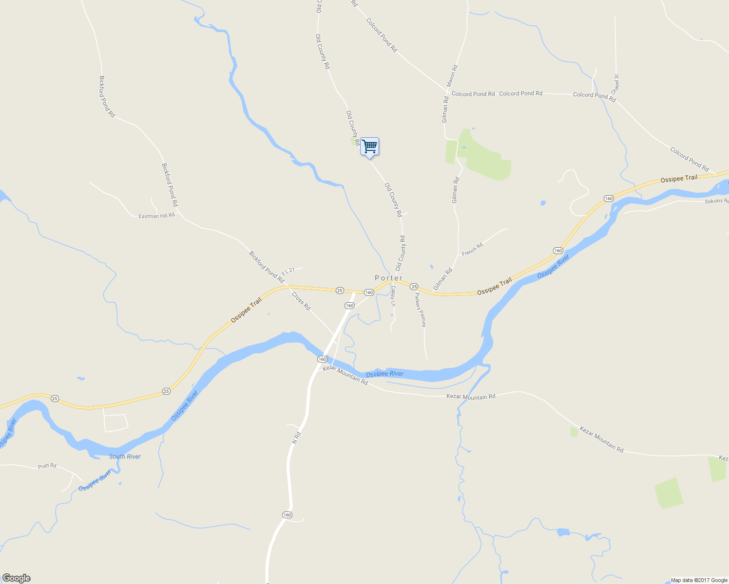 map of restaurants, bars, coffee shops, grocery stores, and more near 543 Ossipee Trail in Porter