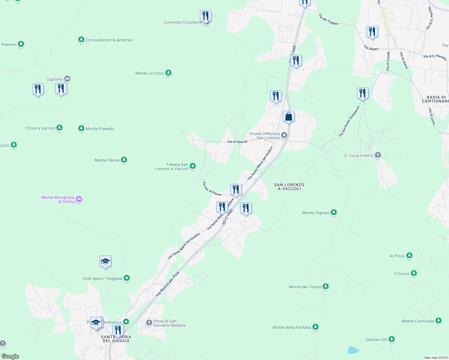 map of restaurants, bars, coffee shops, grocery stores, and more near in Province of Lucca