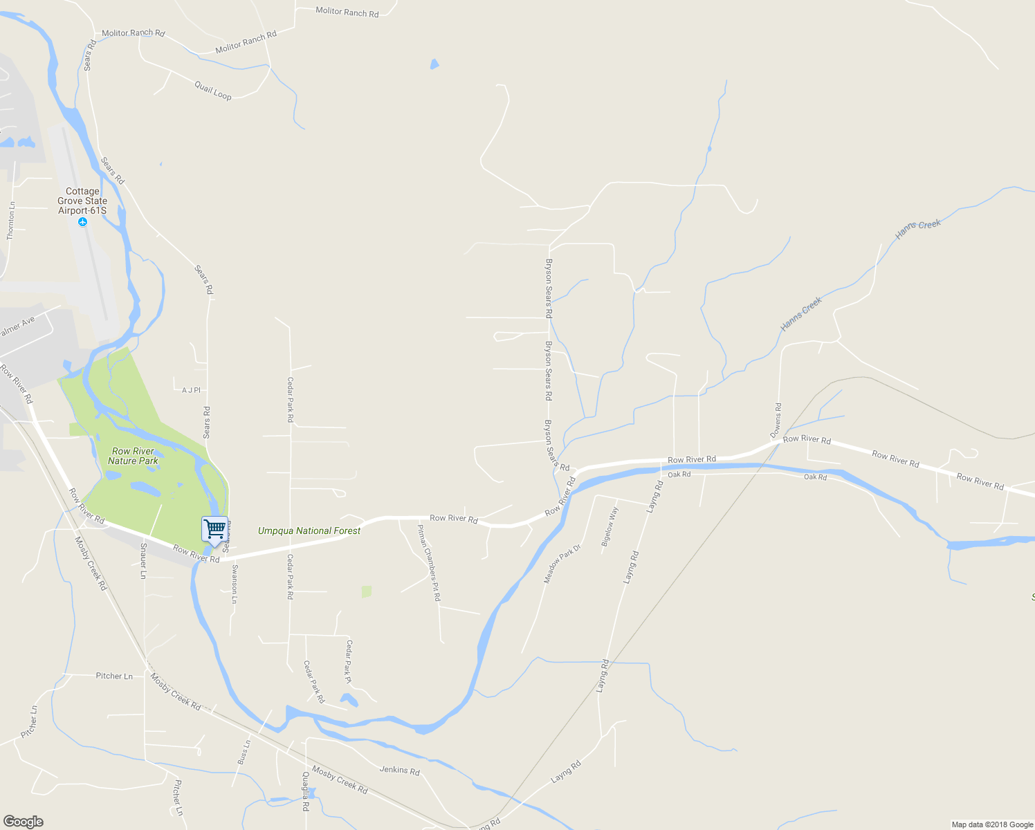 map of restaurants, bars, coffee shops, grocery stores, and more near 78558 Bryson Sears Road in Cottage Grove