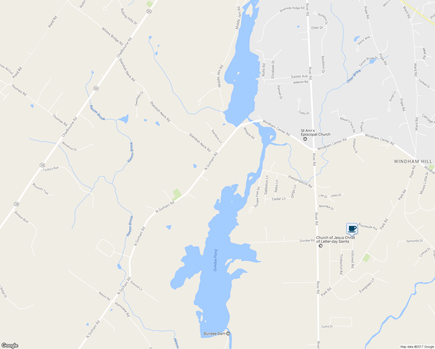 map of restaurants, bars, coffee shops, grocery stores, and more near 281 North Gorham Road in Gorham