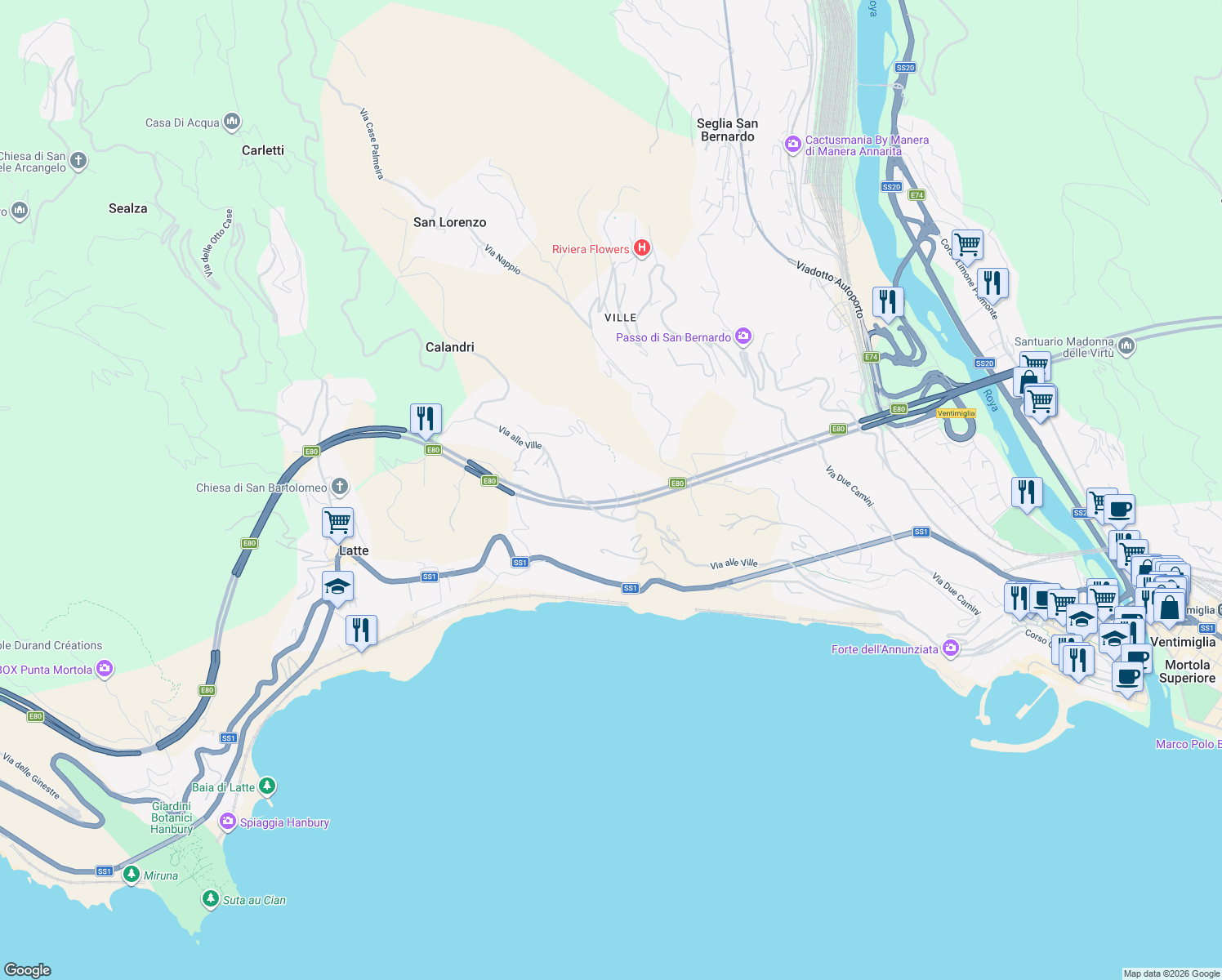 map of restaurants, bars, coffee shops, grocery stores, and more near 10 Località Ville Superiori in Latte