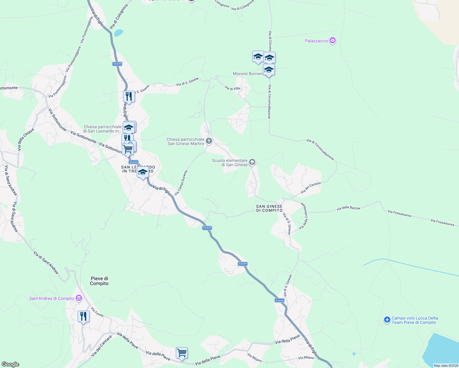 map of restaurants, bars, coffee shops, grocery stores, and more near 811 Via di San Ginese in Capannori