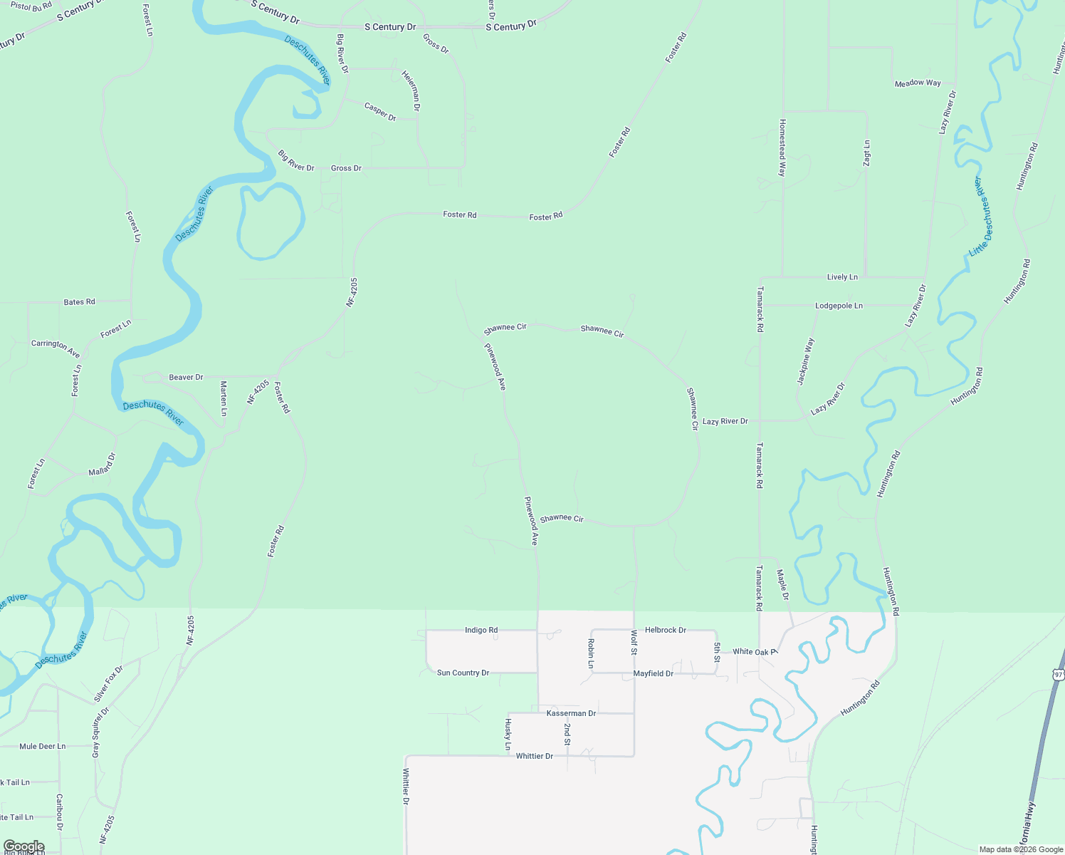 map of restaurants, bars, coffee shops, grocery stores, and more near 55030 Pinewood Ave in Bend