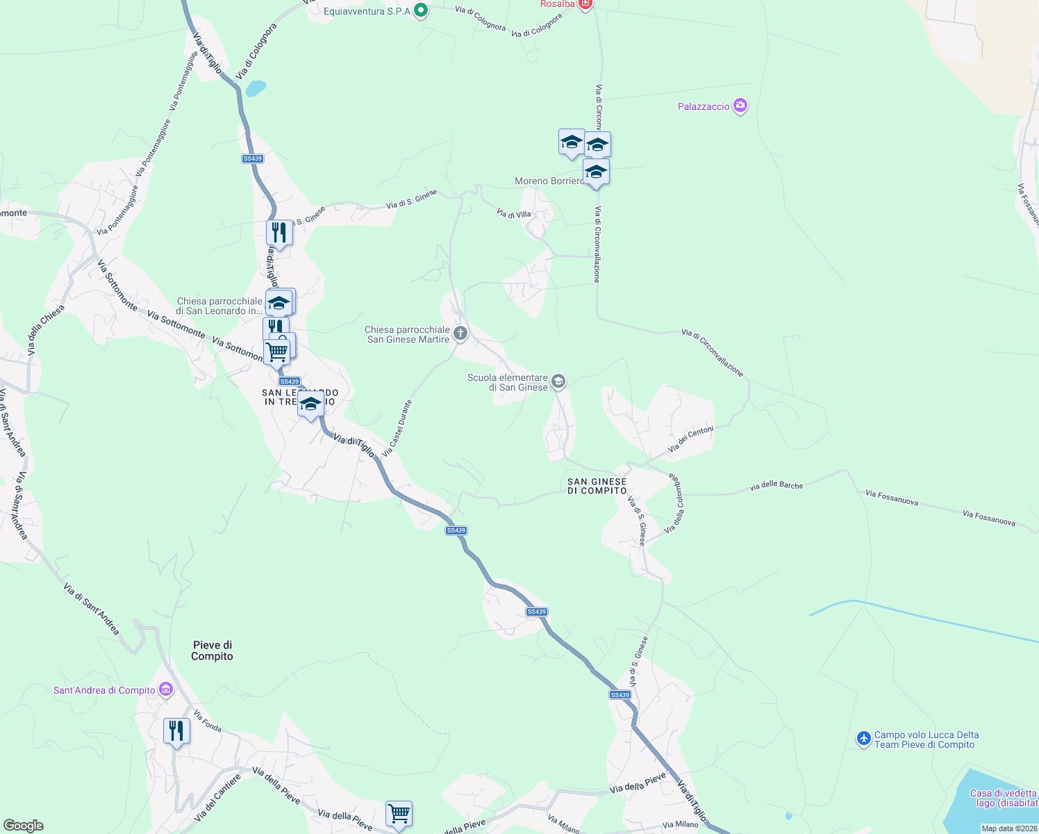 map of restaurants, bars, coffee shops, grocery stores, and more near 811 Via di San Ginese in Capannori