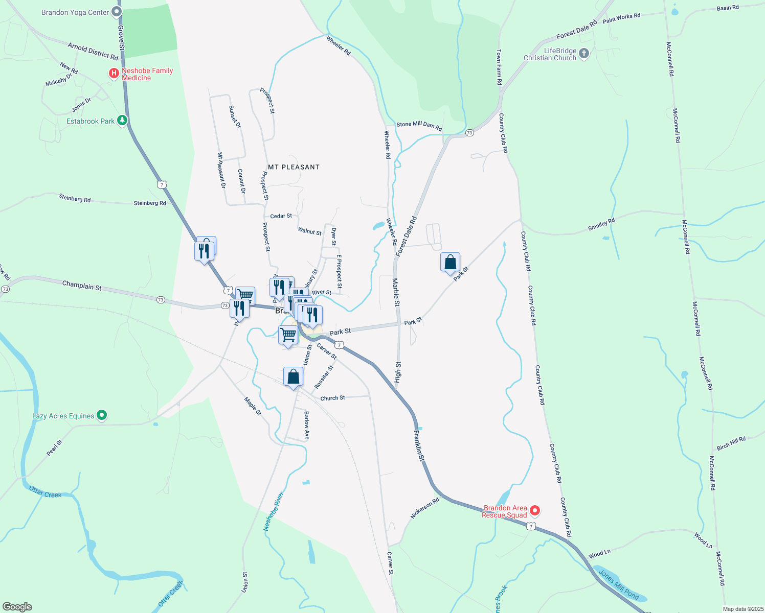 map of restaurants, bars, coffee shops, grocery stores, and more near 8 Marble Street in Brandon
