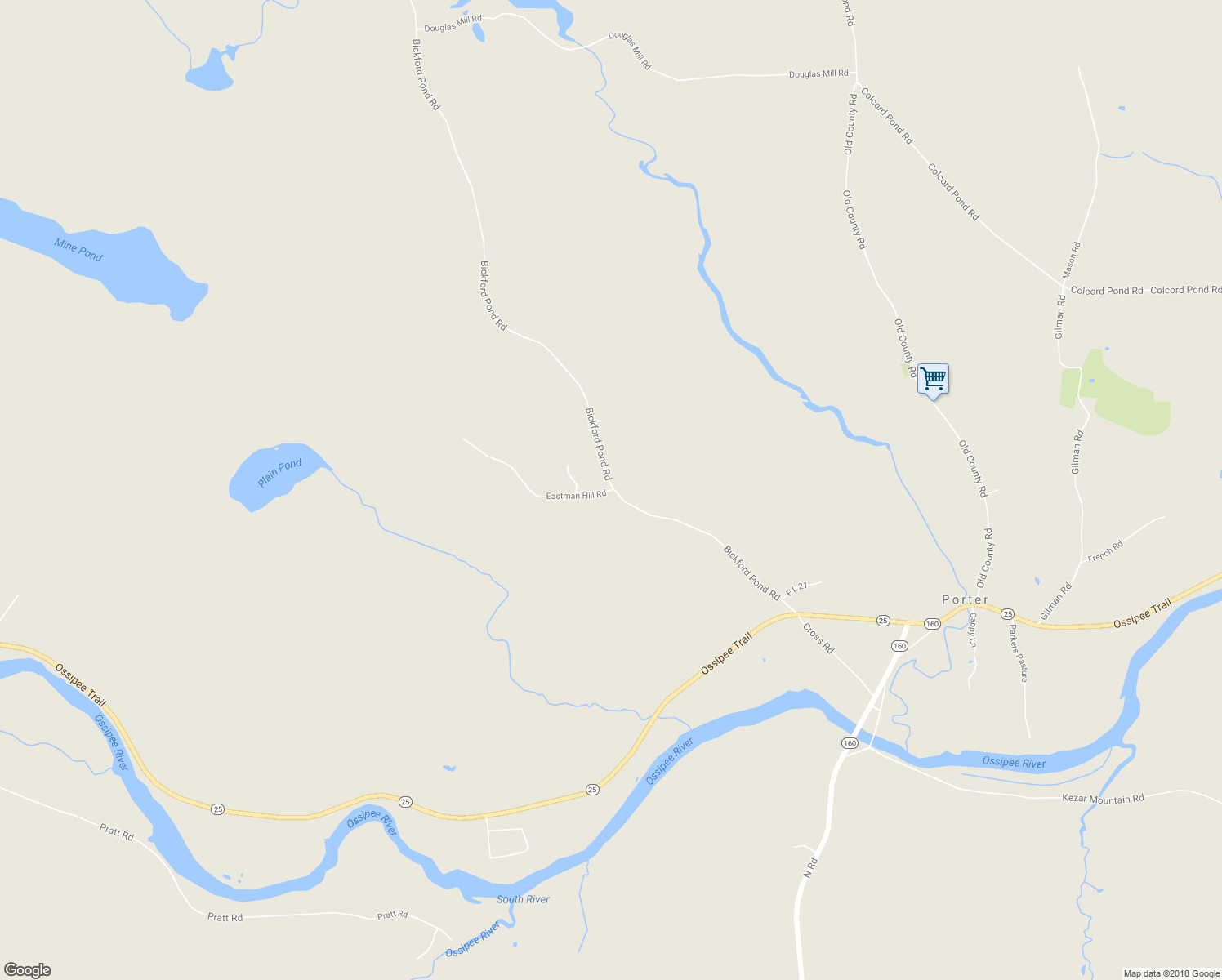 map of restaurants, bars, coffee shops, grocery stores, and more near 4 Eastman Hill Road in Porter