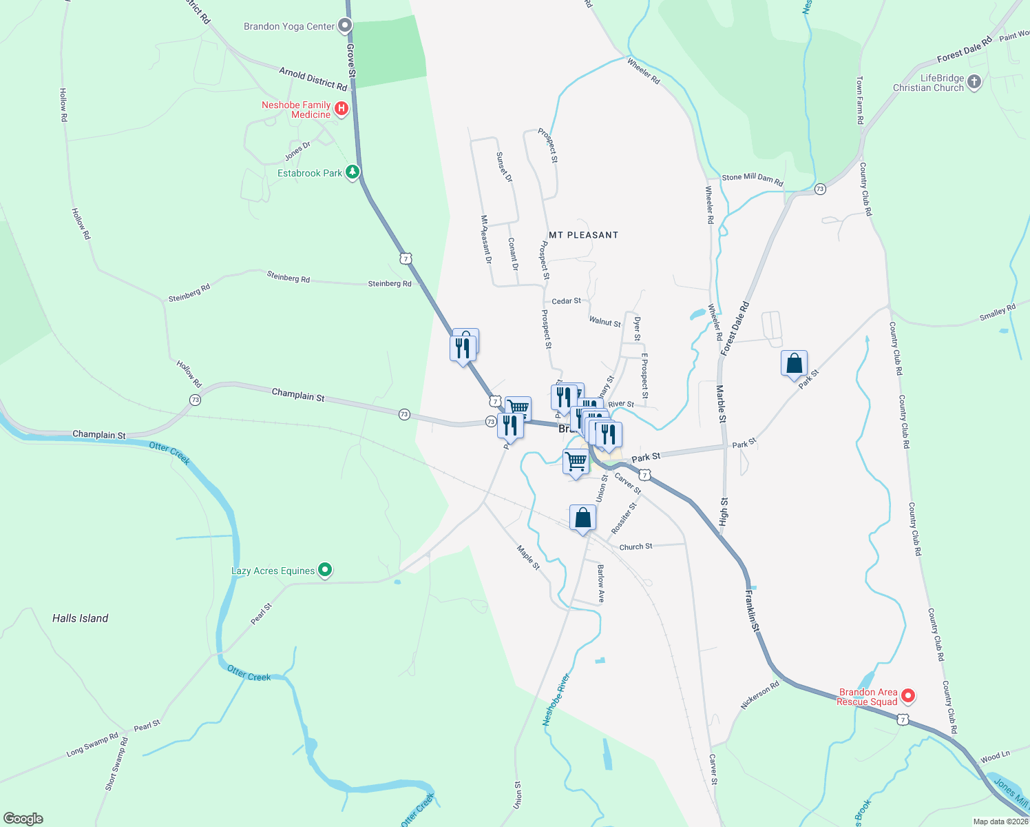 map of restaurants, bars, coffee shops, grocery stores, and more near 45 Conant Square in Brandon