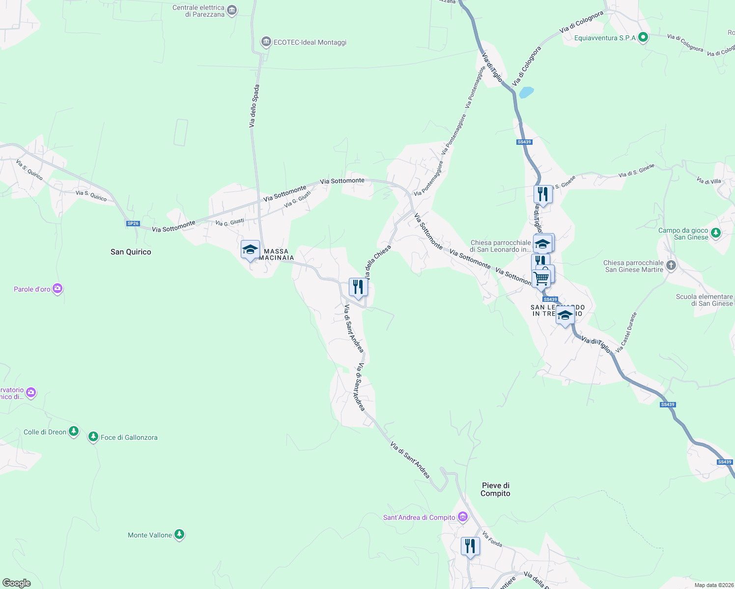 map of restaurants, bars, coffee shops, grocery stores, and more near 47 Via della Chiesa in Capannori