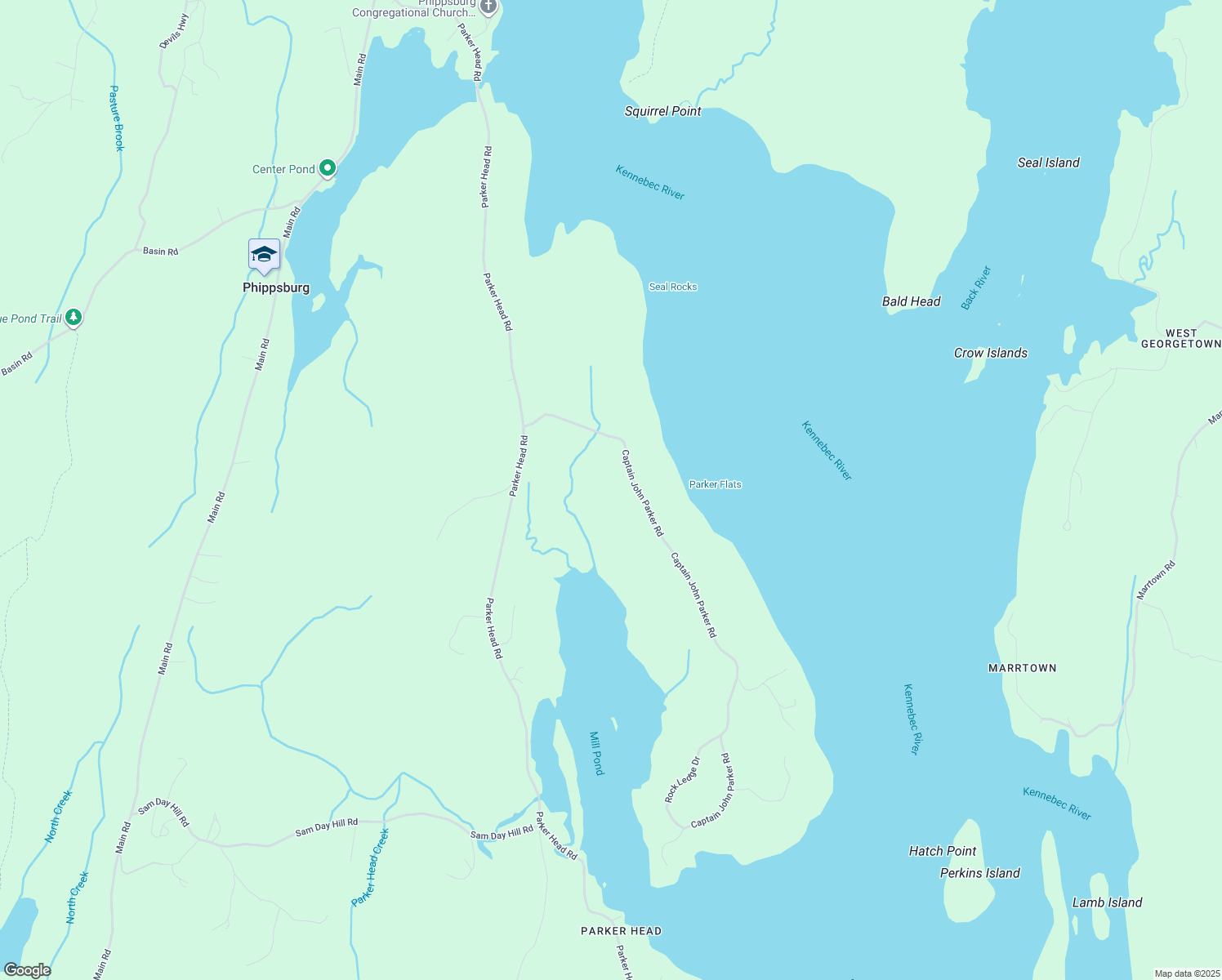 map of restaurants, bars, coffee shops, grocery stores, and more near 81 Captain John Parker Rd in Phippsburg