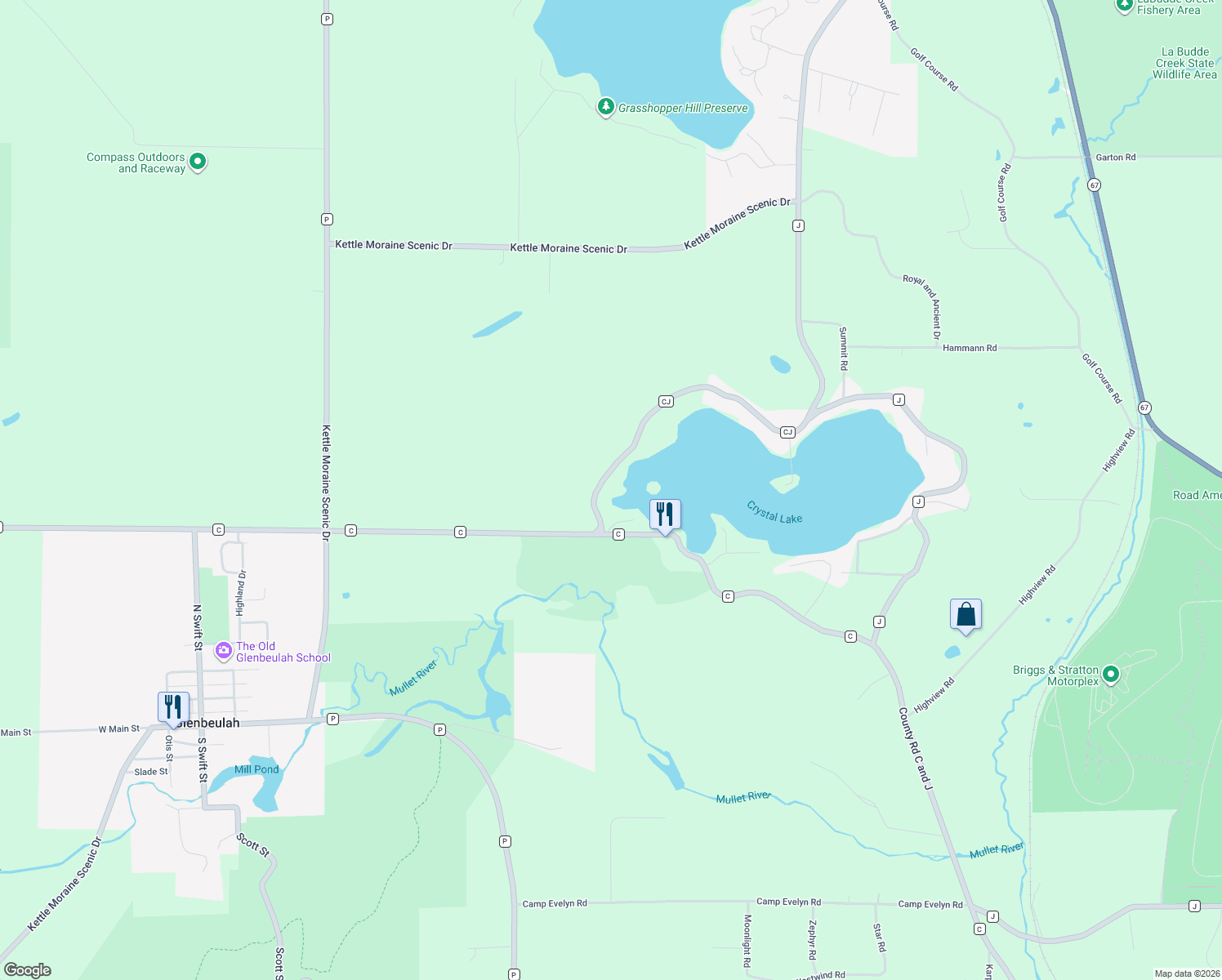 map of restaurants, bars, coffee shops, grocery stores, and more near N7329 County Road Cj in Plymouth