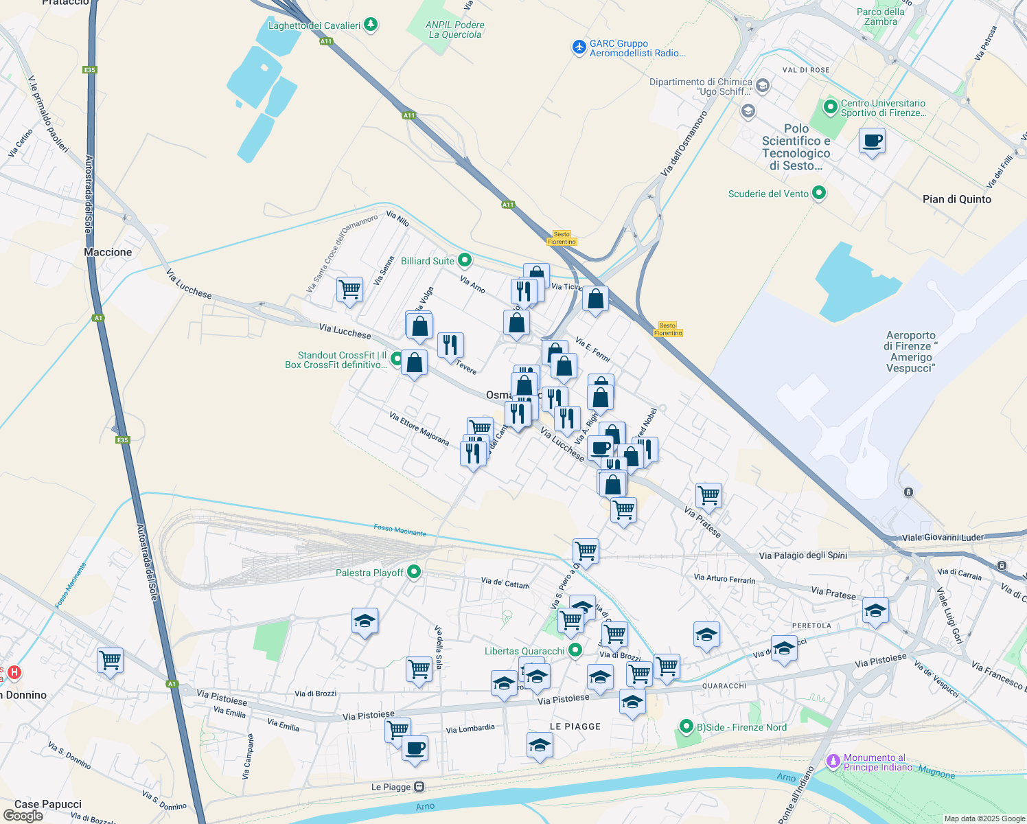 map of restaurants, bars, coffee shops, grocery stores, and more near 42 Via del Cantone in Ponte A Giogoli