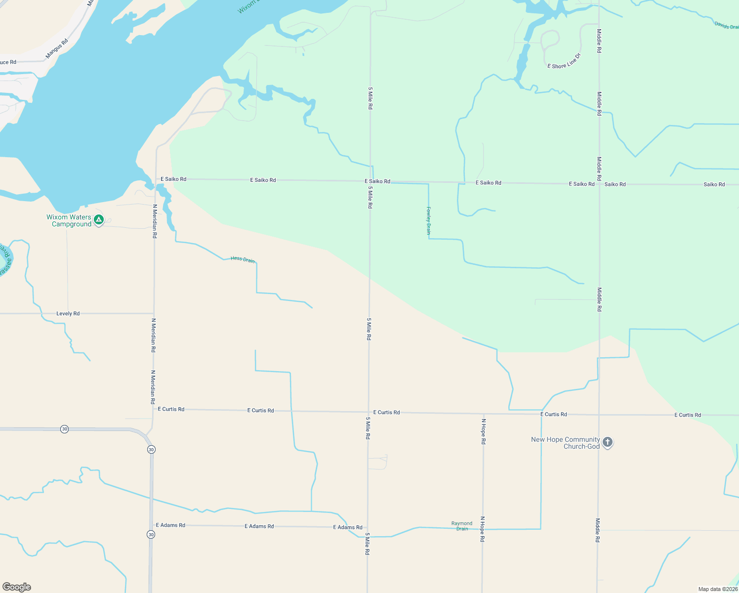 map of restaurants, bars, coffee shops, grocery stores, and more near 6999 5 Mile Road in Hope