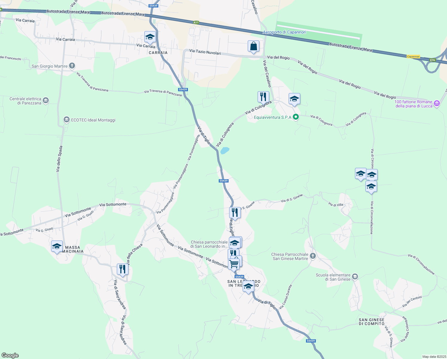 map of restaurants, bars, coffee shops, grocery stores, and more near 324 Via di Tiglio in Capannori