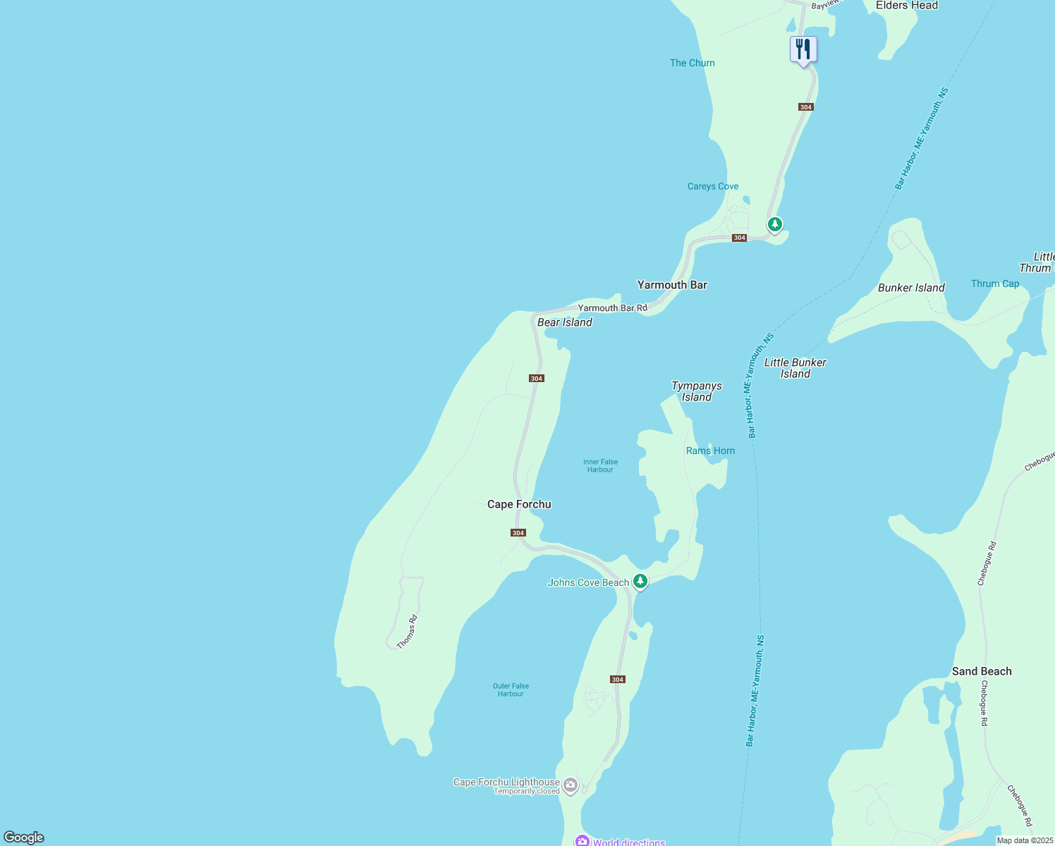 map of restaurants, bars, coffee shops, grocery stores, and more near 1415 Highway 304 in Yarmouth