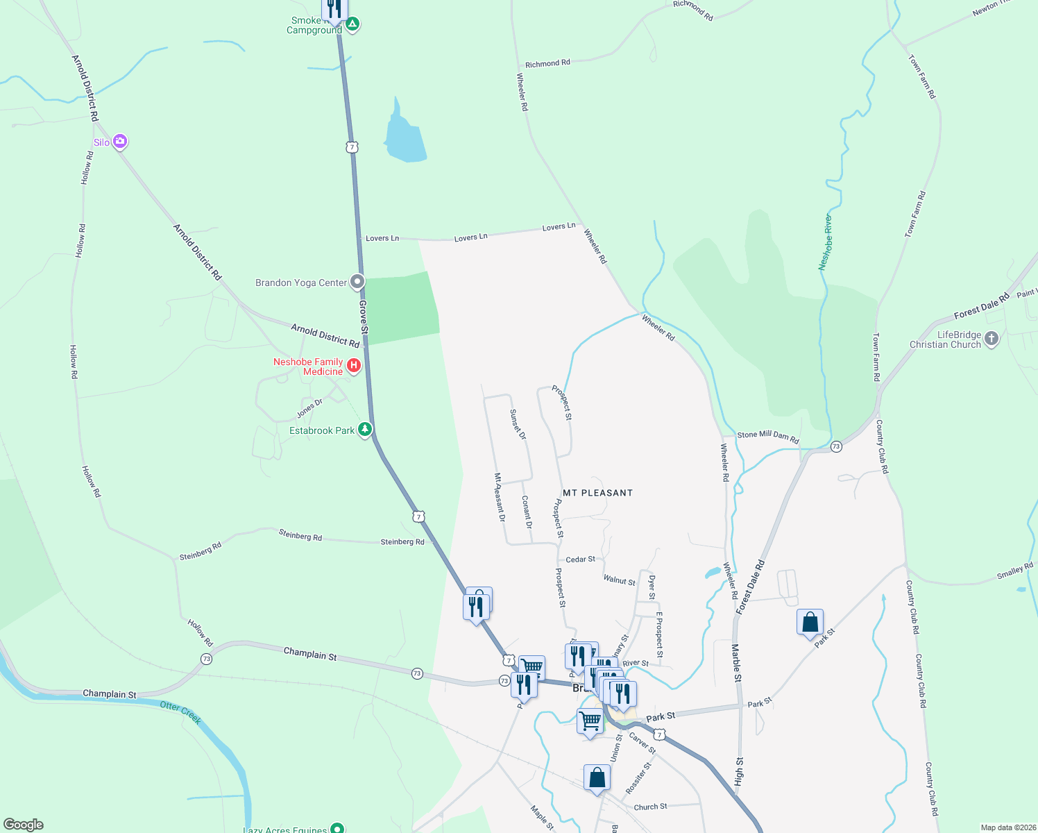 map of restaurants, bars, coffee shops, grocery stores, and more near 13 Sunset Dr in Brandon