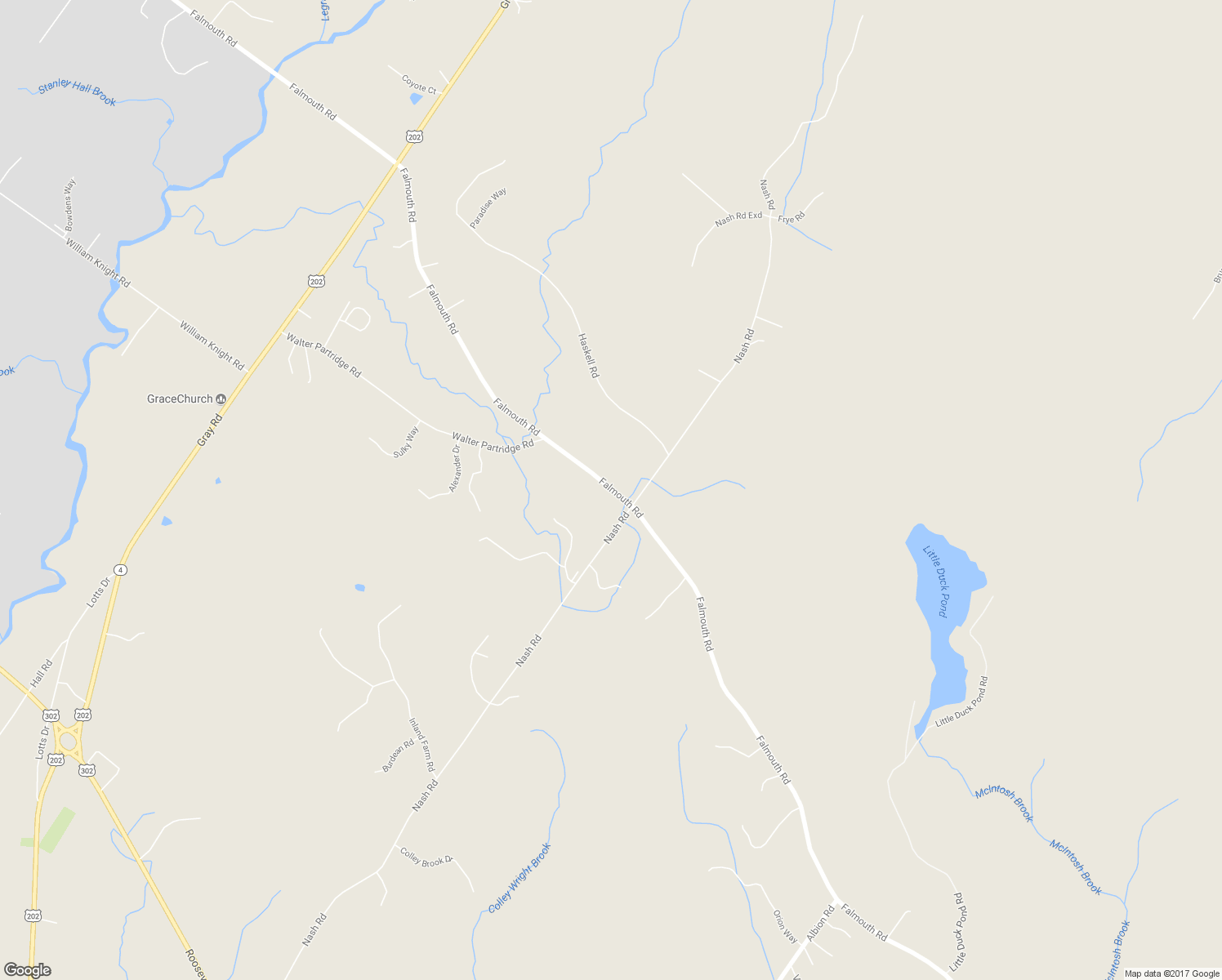 map of restaurants, bars, coffee shops, grocery stores, and more near 226 Falmouth Road in Windham