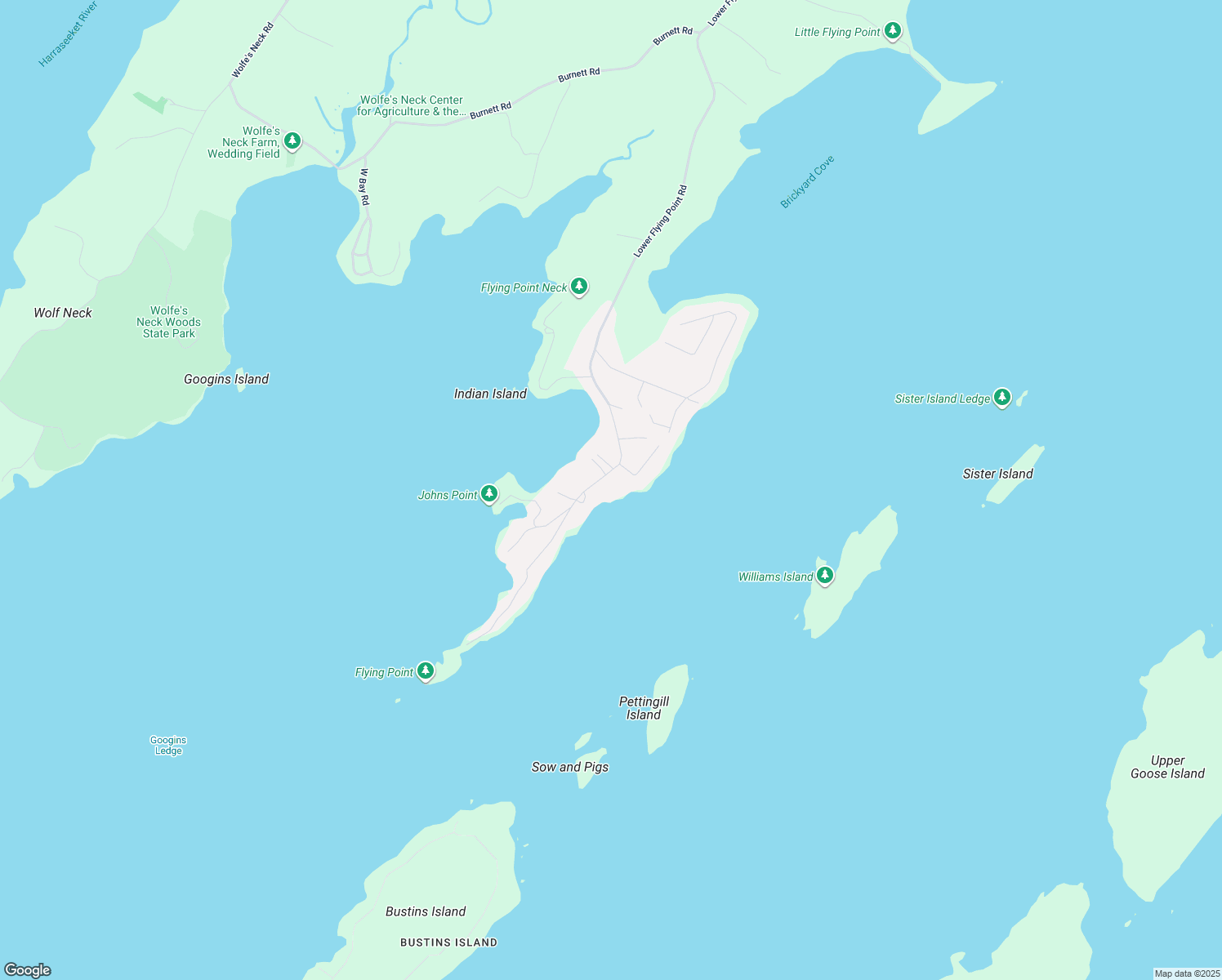 map of restaurants, bars, coffee shops, grocery stores, and more near 331 Lower Flying Point Road in Freeport