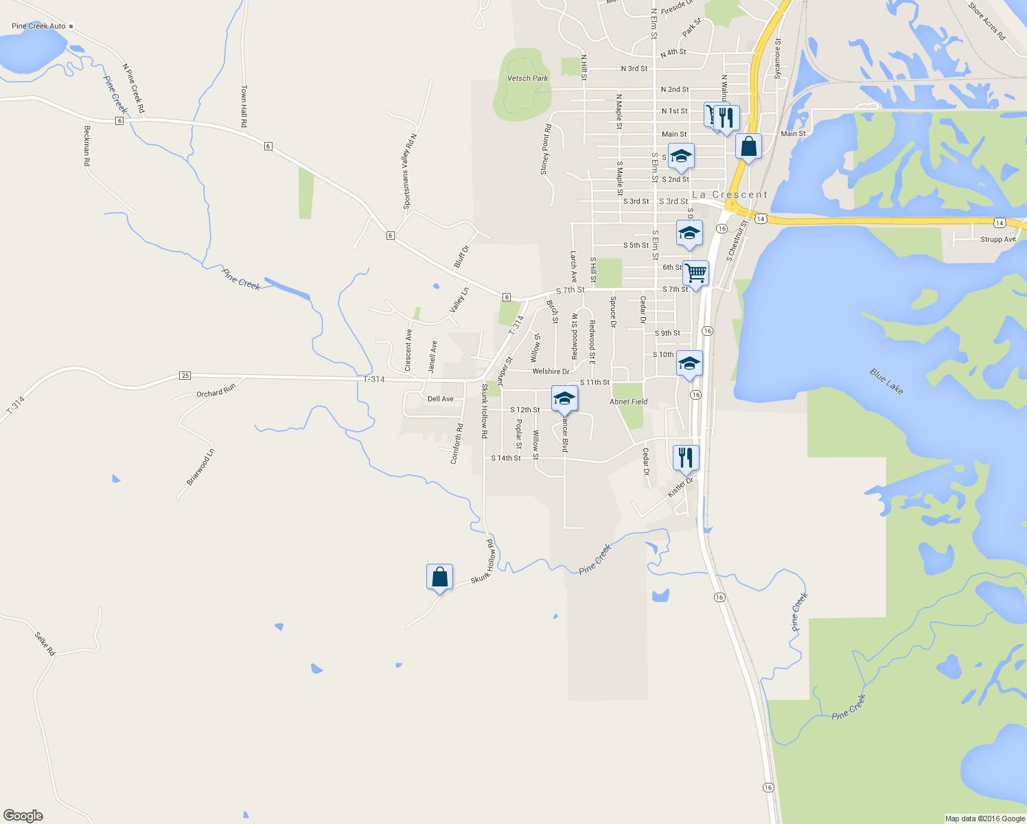 map of restaurants, bars, coffee shops, grocery stores, and more near 815 South 12th Street in La Crescent