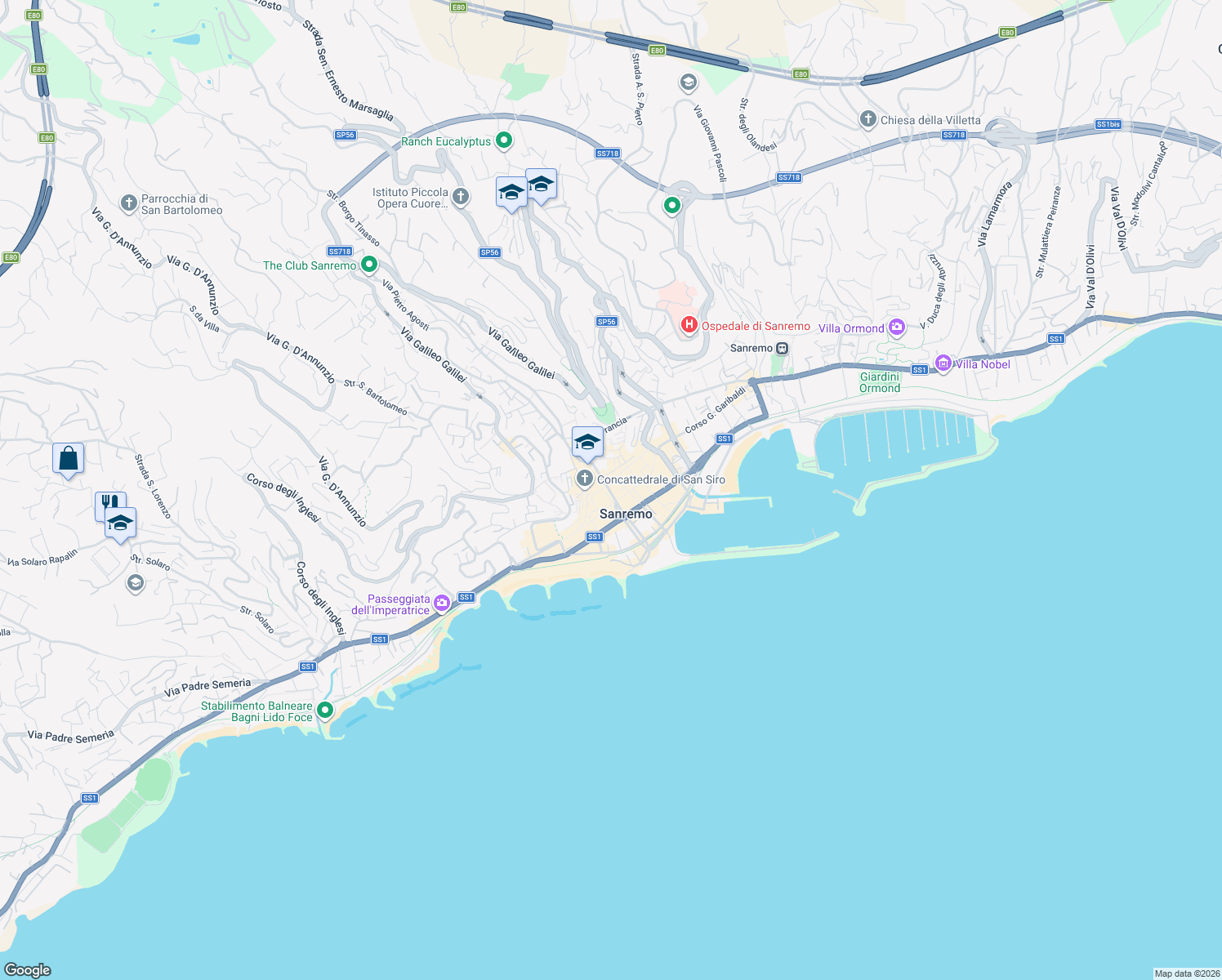 map of restaurants, bars, coffee shops, grocery stores, and more near in Sanremo