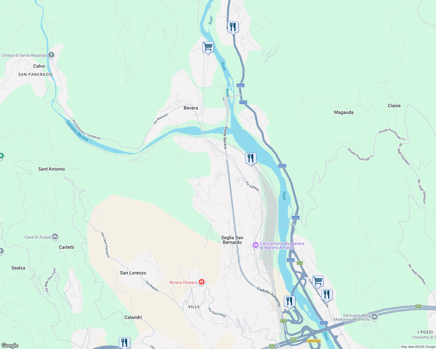 map of restaurants, bars, coffee shops, grocery stores, and more near 6 Via dell'Opera in Provincia di Imperia