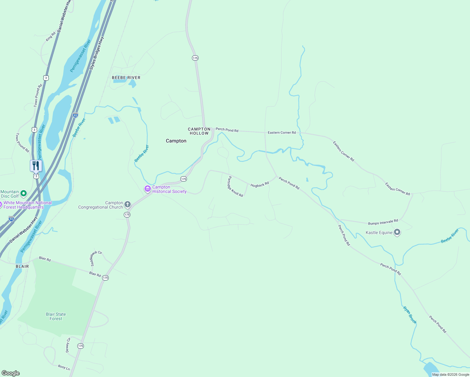 map of restaurants, bars, coffee shops, grocery stores, and more near 138 Hogback Road in Campton