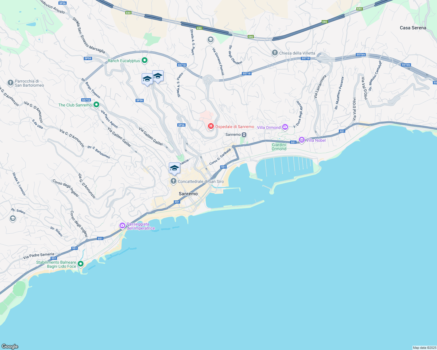 map of restaurants, bars, coffee shops, grocery stores, and more near 10 Corso Raimondo Orazio in Sanremo