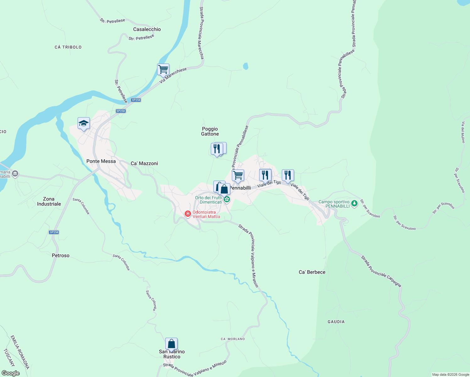 map of restaurants, bars, coffee shops, grocery stores, and more near 29 Via Guglielmo Marconi in Ozzano Dell`Emilia