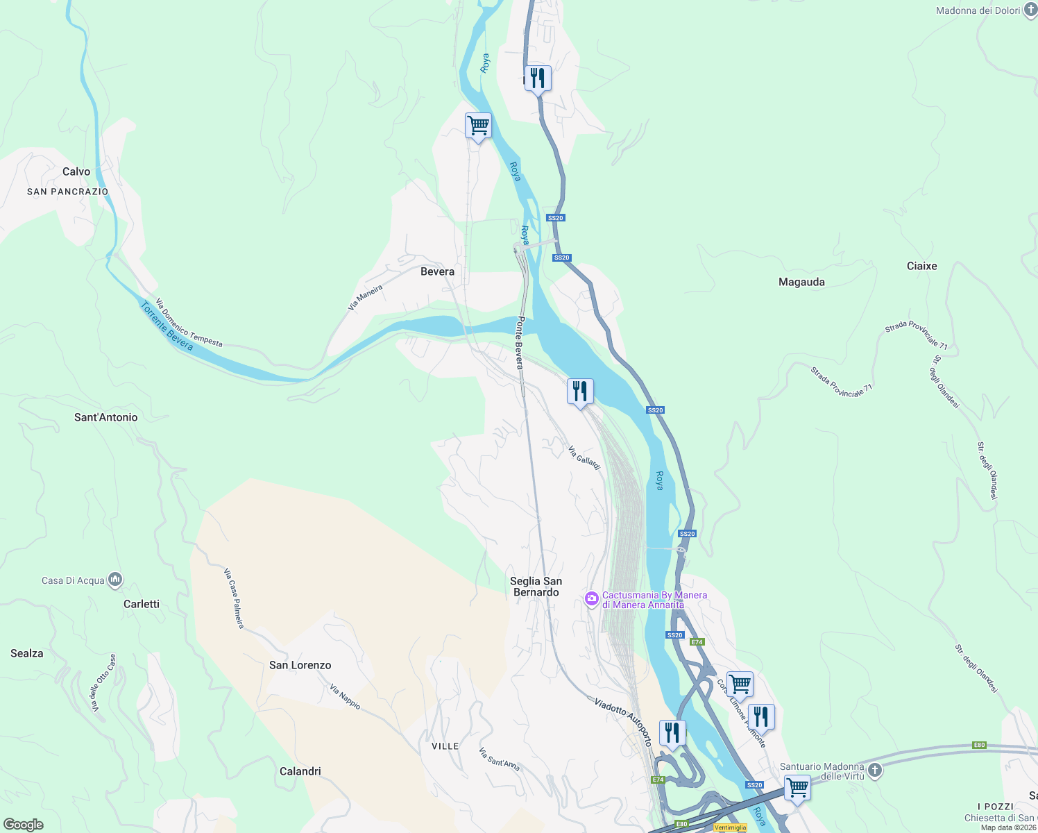 map of restaurants, bars, coffee shops, grocery stores, and more near 10 Via dell'Opera in Provincia di Imperia