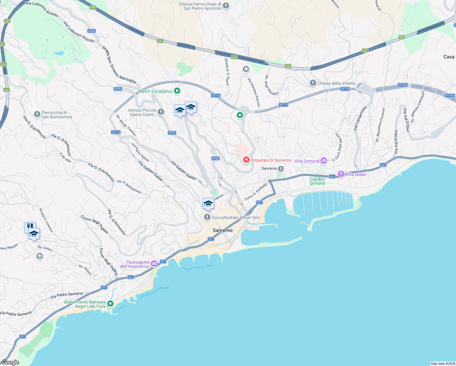 map of restaurants, bars, coffee shops, grocery stores, and more near in Sanremo