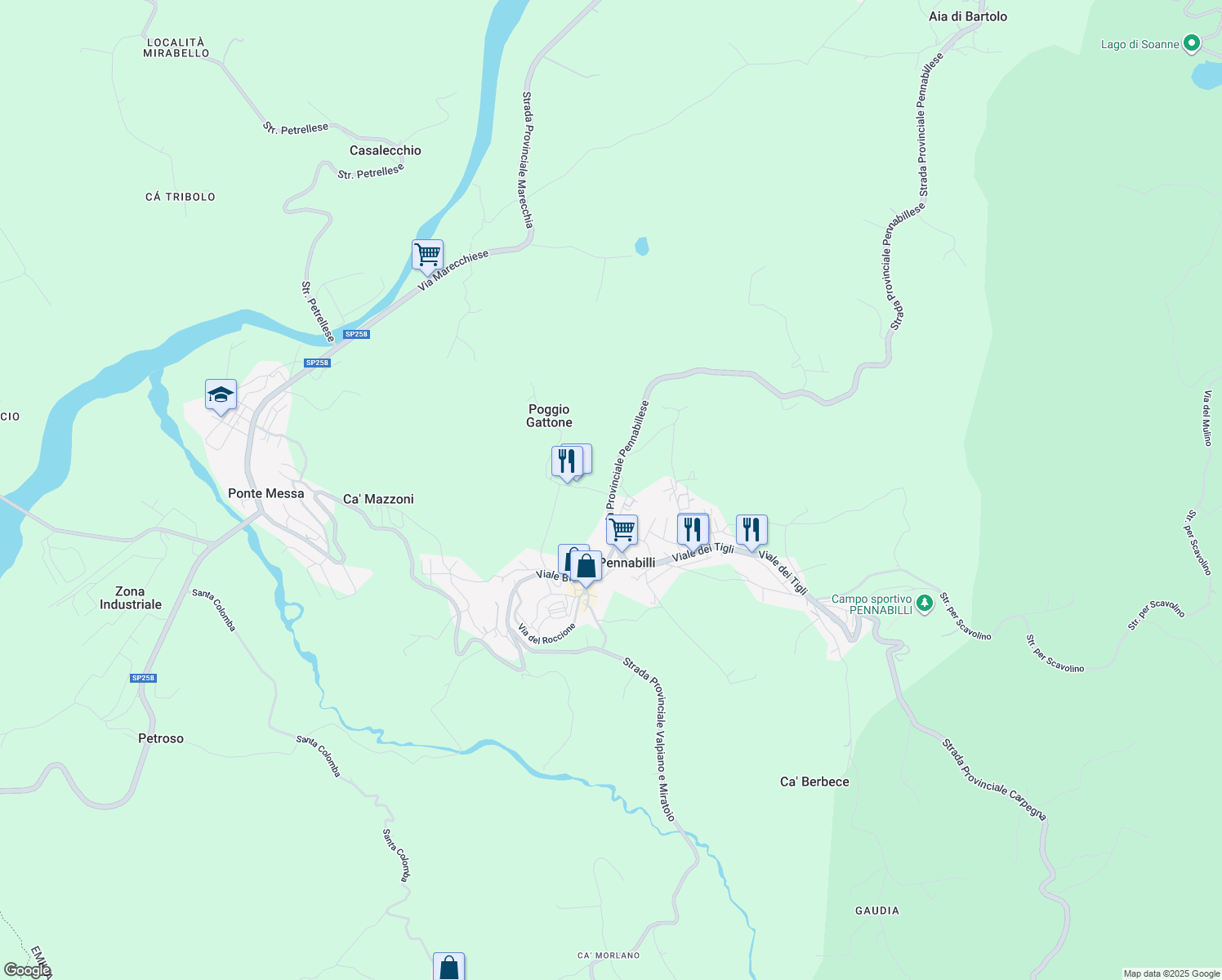 map of restaurants, bars, coffee shops, grocery stores, and more near 1 Via Parco Begni in Provincia di Rimini