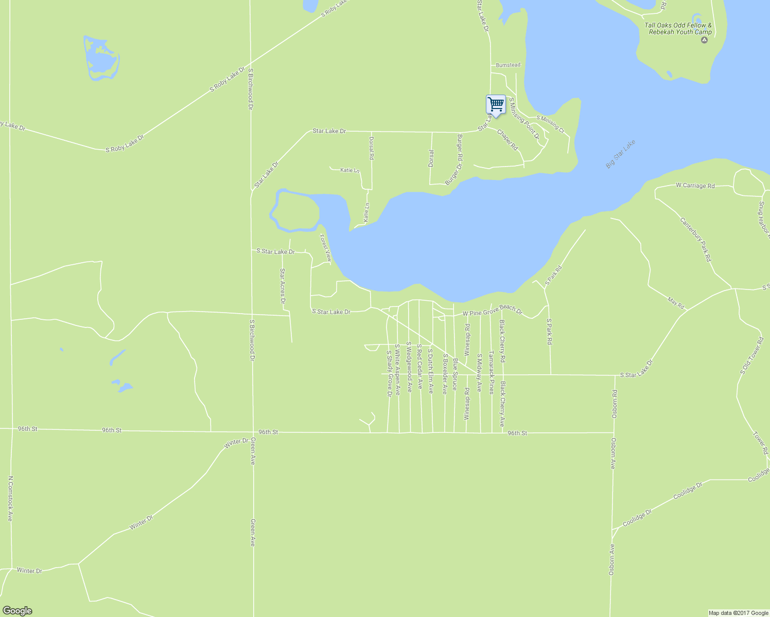 map of restaurants, bars, coffee shops, grocery stores, and more near 8329 West Pine Grove Beach Drive in Baldwin