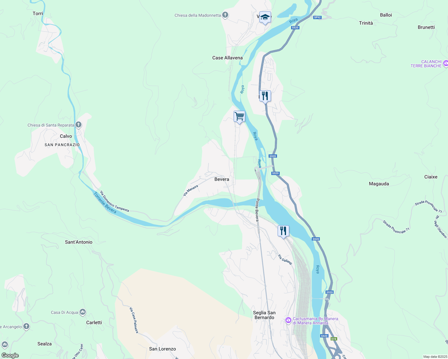 map of restaurants, bars, coffee shops, grocery stores, and more near 13 Via Maneira in Bevera