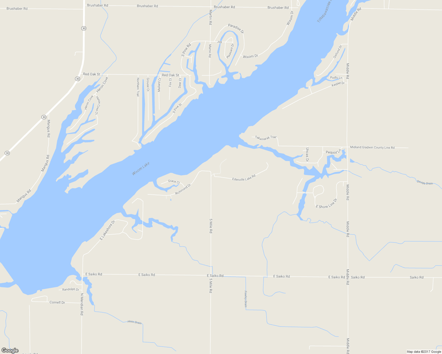 map of restaurants, bars, coffee shops, grocery stores, and more near 555 Edenville Lake Road in Hope