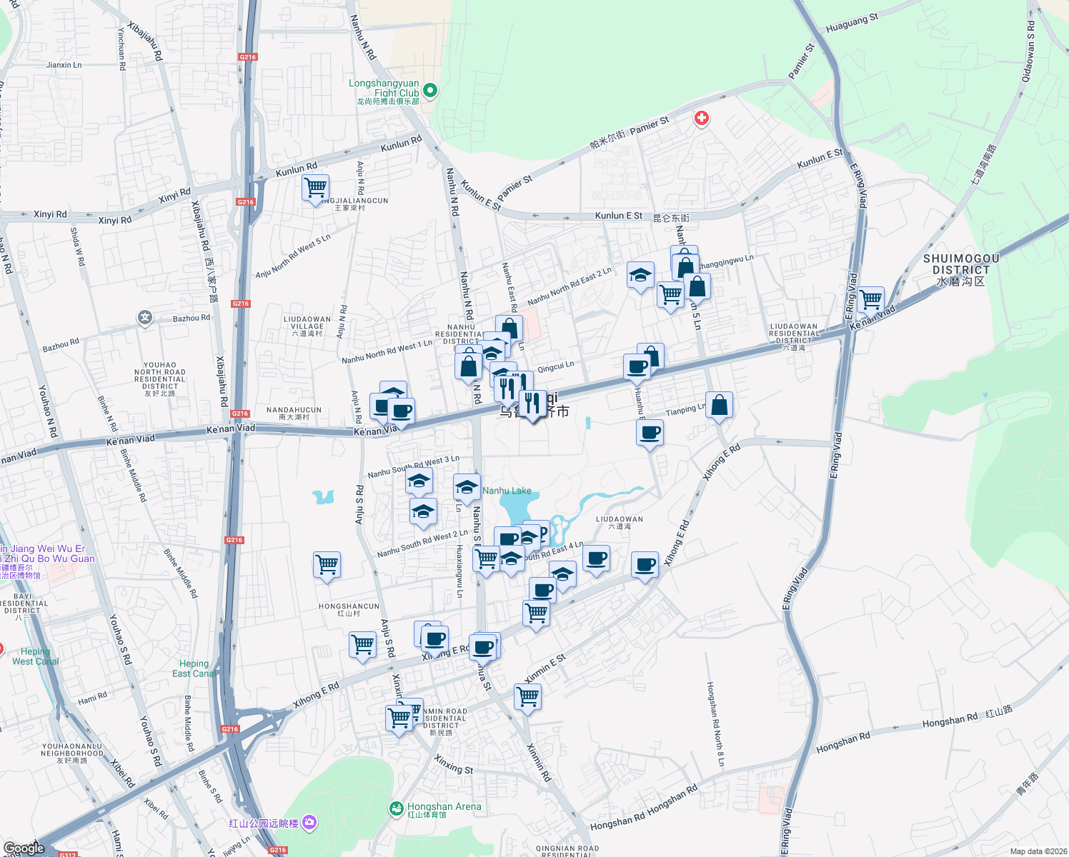 map of restaurants, bars, coffee shops, grocery stores, and more near in Ürümqi