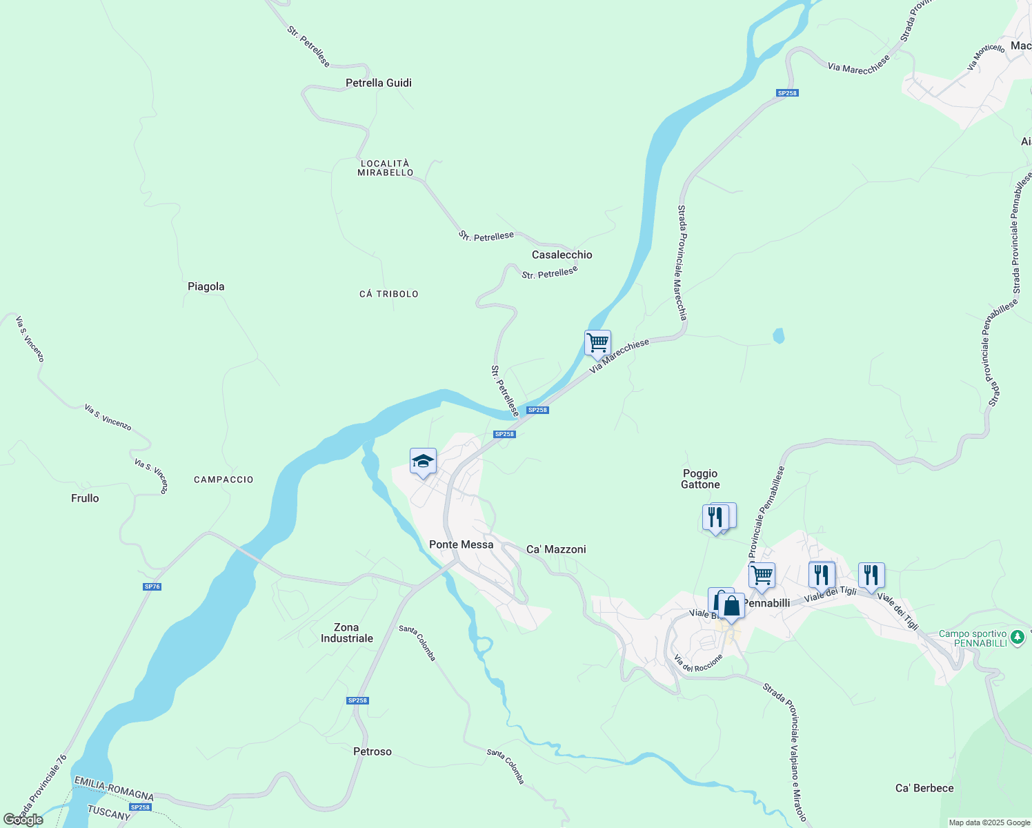map of restaurants, bars, coffee shops, grocery stores, and more near in Ponte Messa