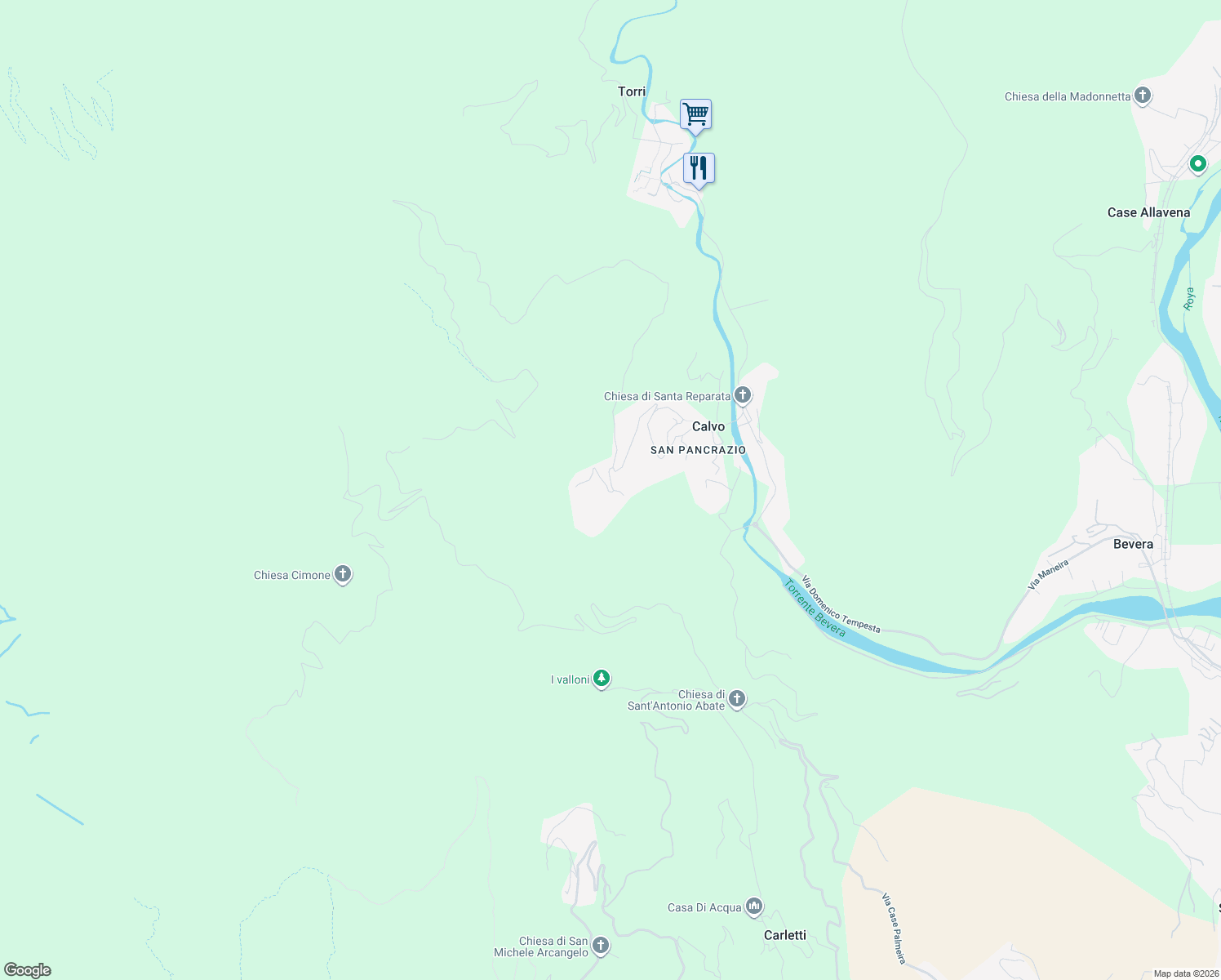 map of restaurants, bars, coffee shops, grocery stores, and more near 3 Via Polona in Calvo