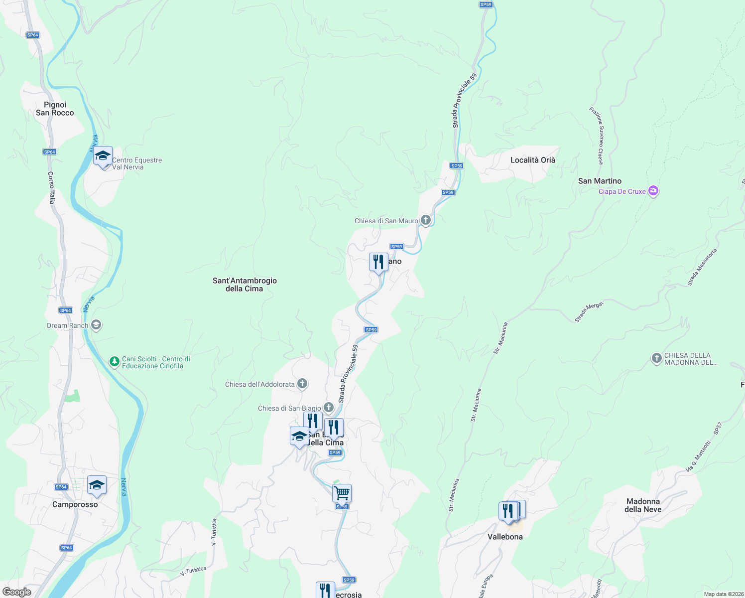 map of restaurants, bars, coffee shops, grocery stores, and more near 7 Via Borgo Costa in Soldano